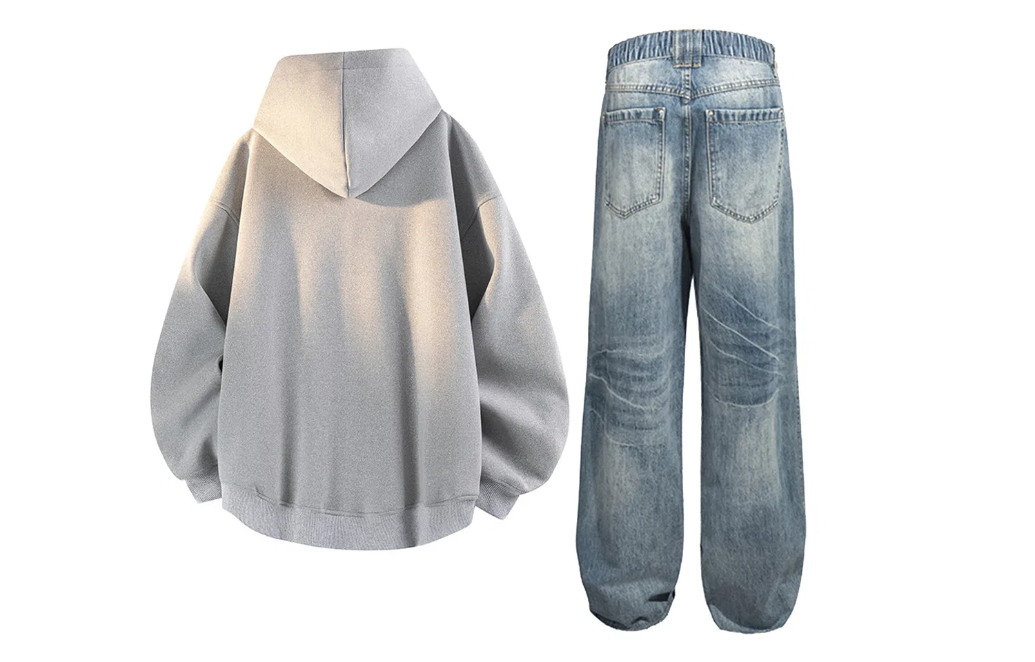 Детский комплект из худи и брюк с капюшоном X1617, Light Gray Top+Blue Pants — фото 3