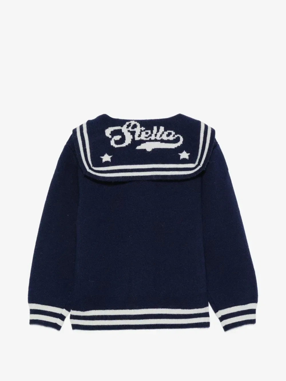 Кардиган с матросским воротником и интарсионной вязкой Stella McCartney Kids, синий — фото 2