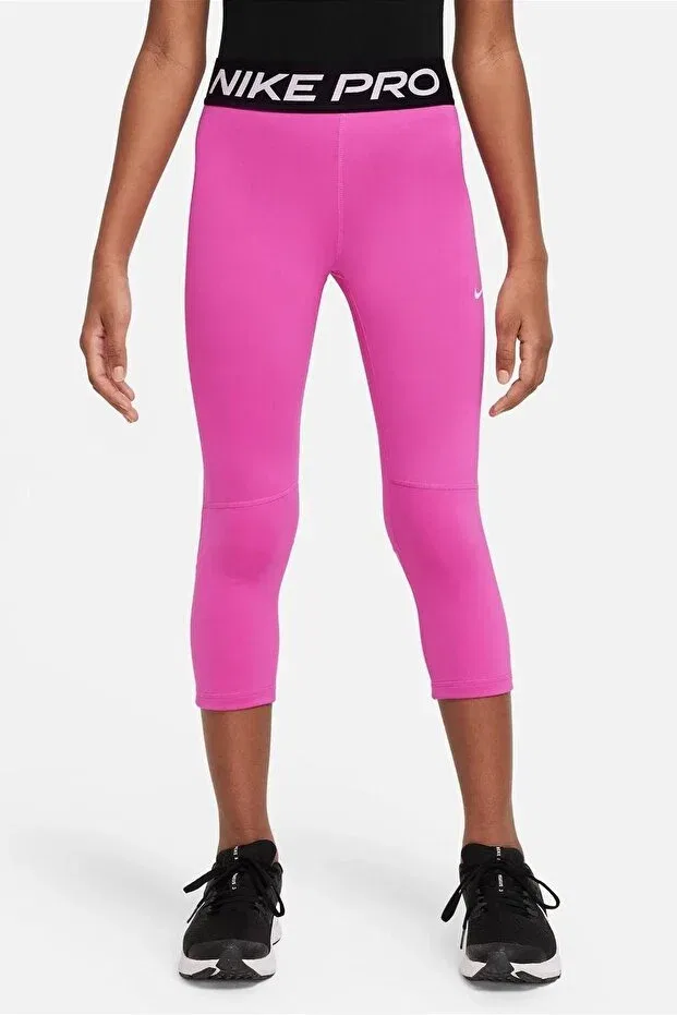 Детские леггинсы для девочек с принтом Pro dri fit 3/4 length leggings pink girls capri leggings pink Nike, Pink