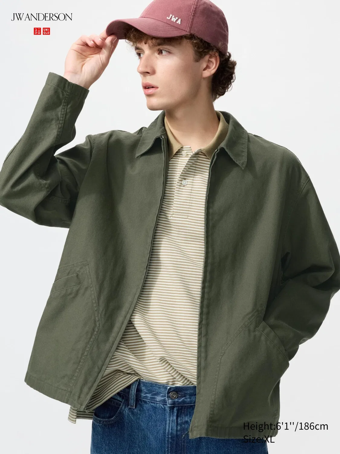 Блузон Uniqlo, на молнии, оливковый
