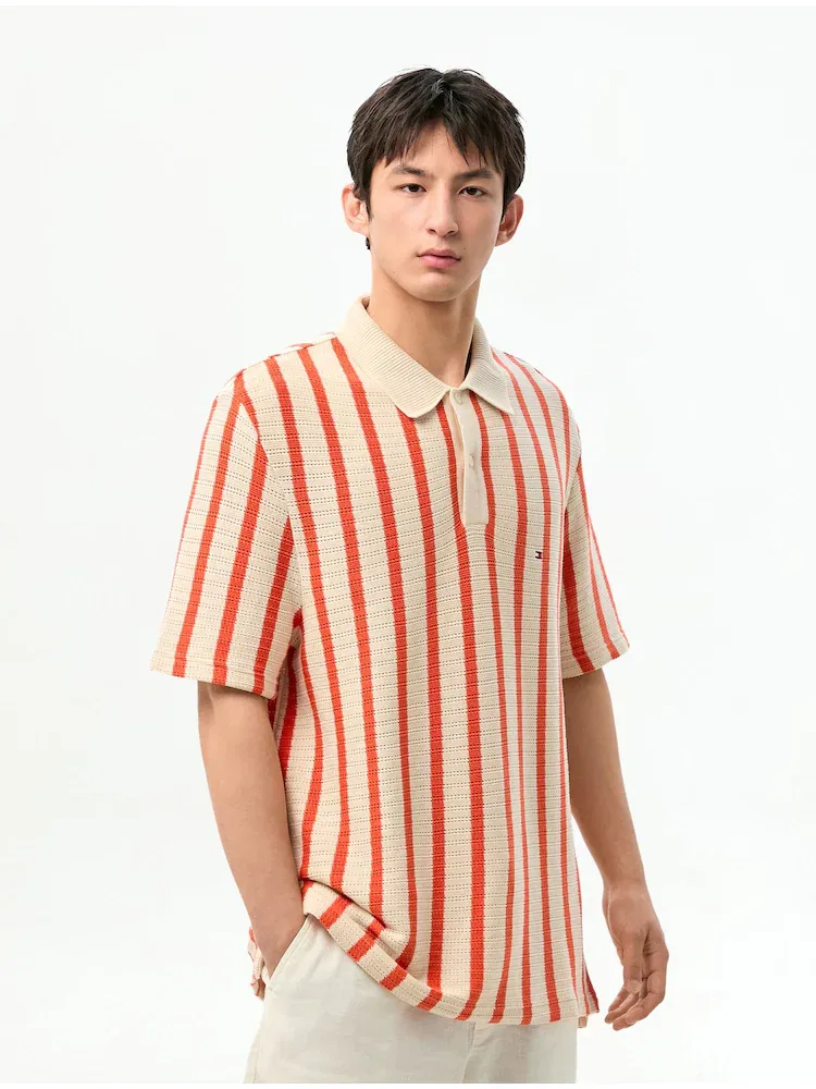Футболка поло с коротким рукавом Relaxed Fit TOMMY HILFIGER, Ivory