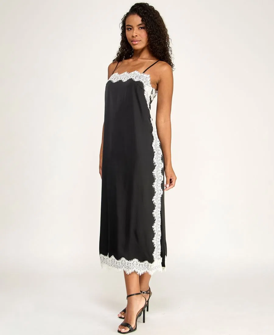 Платье-комбинация без рукавов с прямым вырезом, модель Slip Dress SENI & CADE, Black/Ivory — фото 2