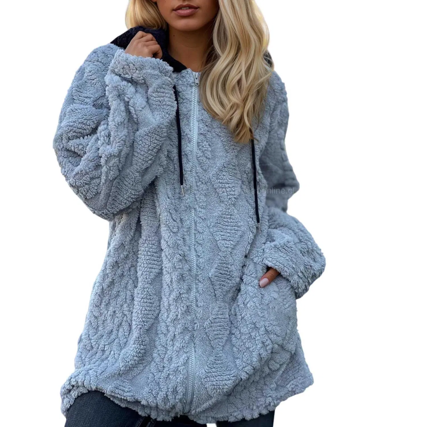 Женское тёплое пальто с капюшоном и длинным рукавом, Grey