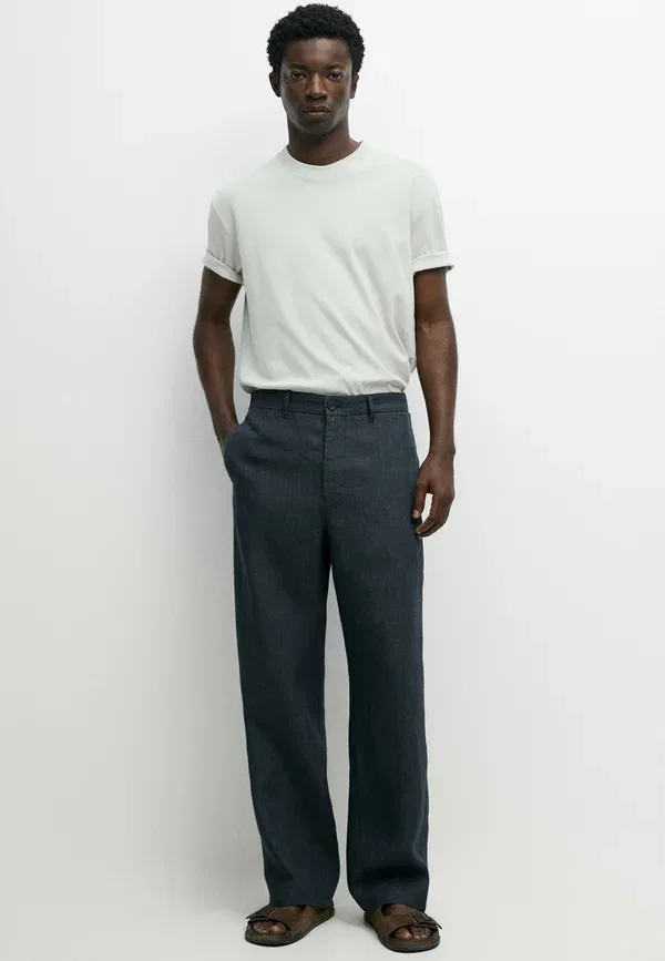 Брюки из льна Trousers Massimo Dutti, Mottled Dark Blue, темно-синий — фото 2