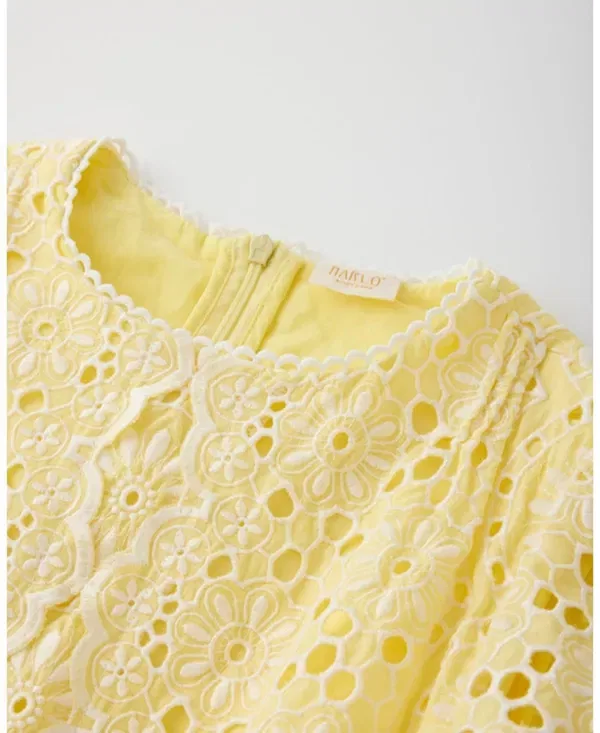 Детское платье для девочек с длинным рукавом Skyla Sleeve Embroidered Mini Dress Marlo Kids, Lemon — фото 3