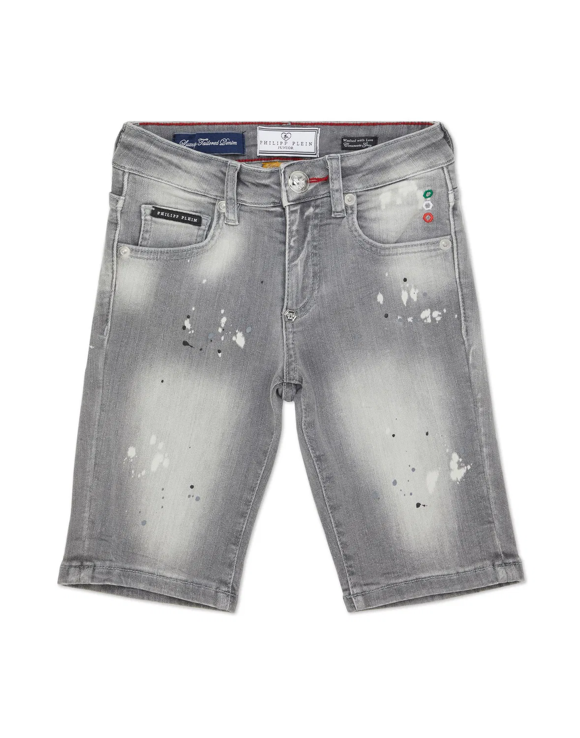Детские джинсовые шорты Mykonos Fit с эффектом потертости PHILIPP PLEIN, Concrete Grey