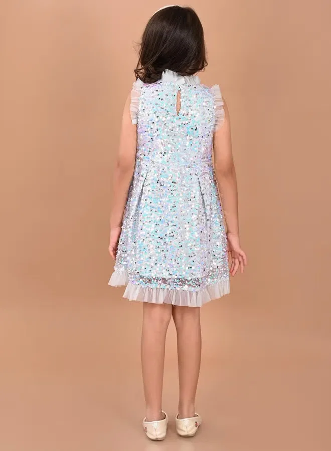 Платье-трапеция с пайетками и рюшами без рукавов Sequin ruffle party dress Lilpicks, голубой — фото 3