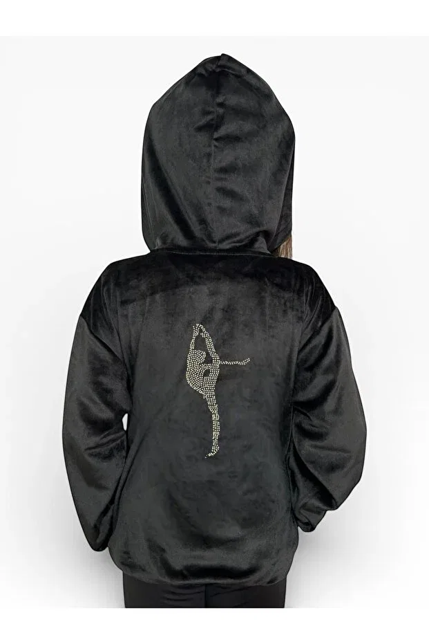 Детское худи для девочек с принтом Velvet Gymnast In Balance With Yellow Mesh Hat And Sweatshirt With Stones She Can Wear, Silver-Colored