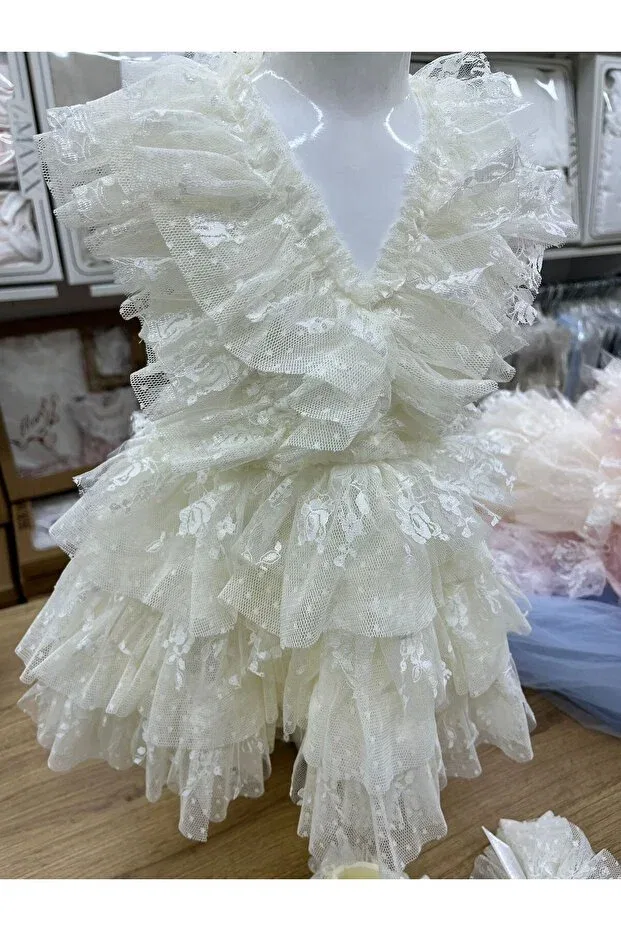Детский комплект для девочек кружевной и тюлевый Mevlüt Set Park Bebe, White — фото 2