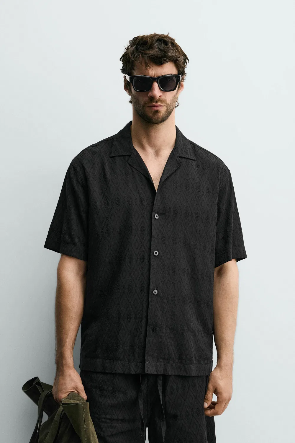 Рубашка свободного кроя из геометрического жаккарда ZARA, Black — фото 2