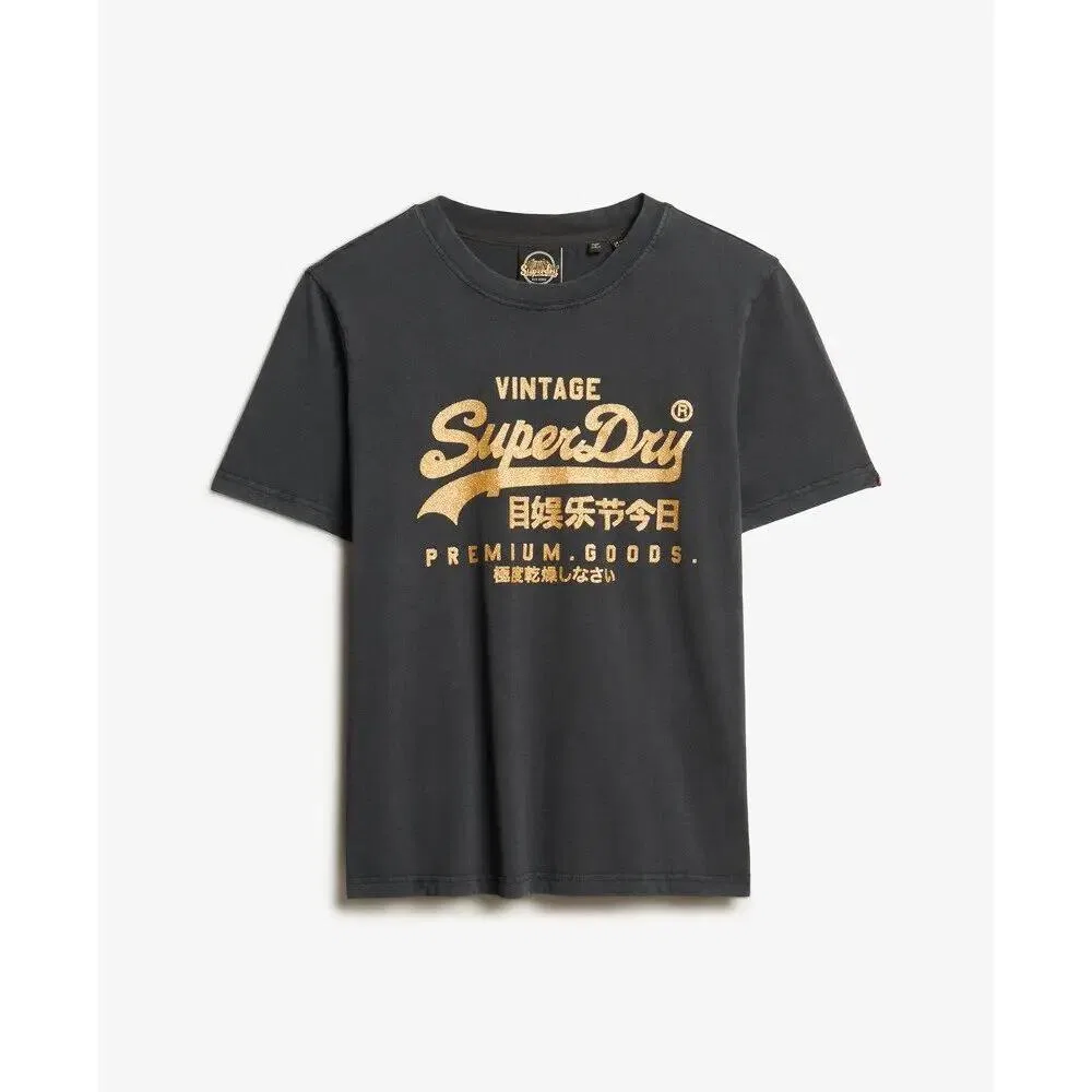Женская футболка с металлическим принтом Vintage Logo Superdry, Черный