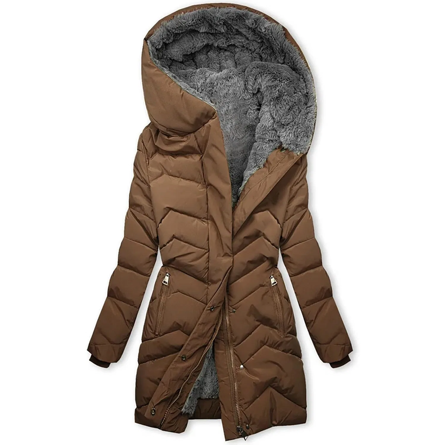Женское зимнее пальто с флисовой подкладкой Oversized Distressed, Caff