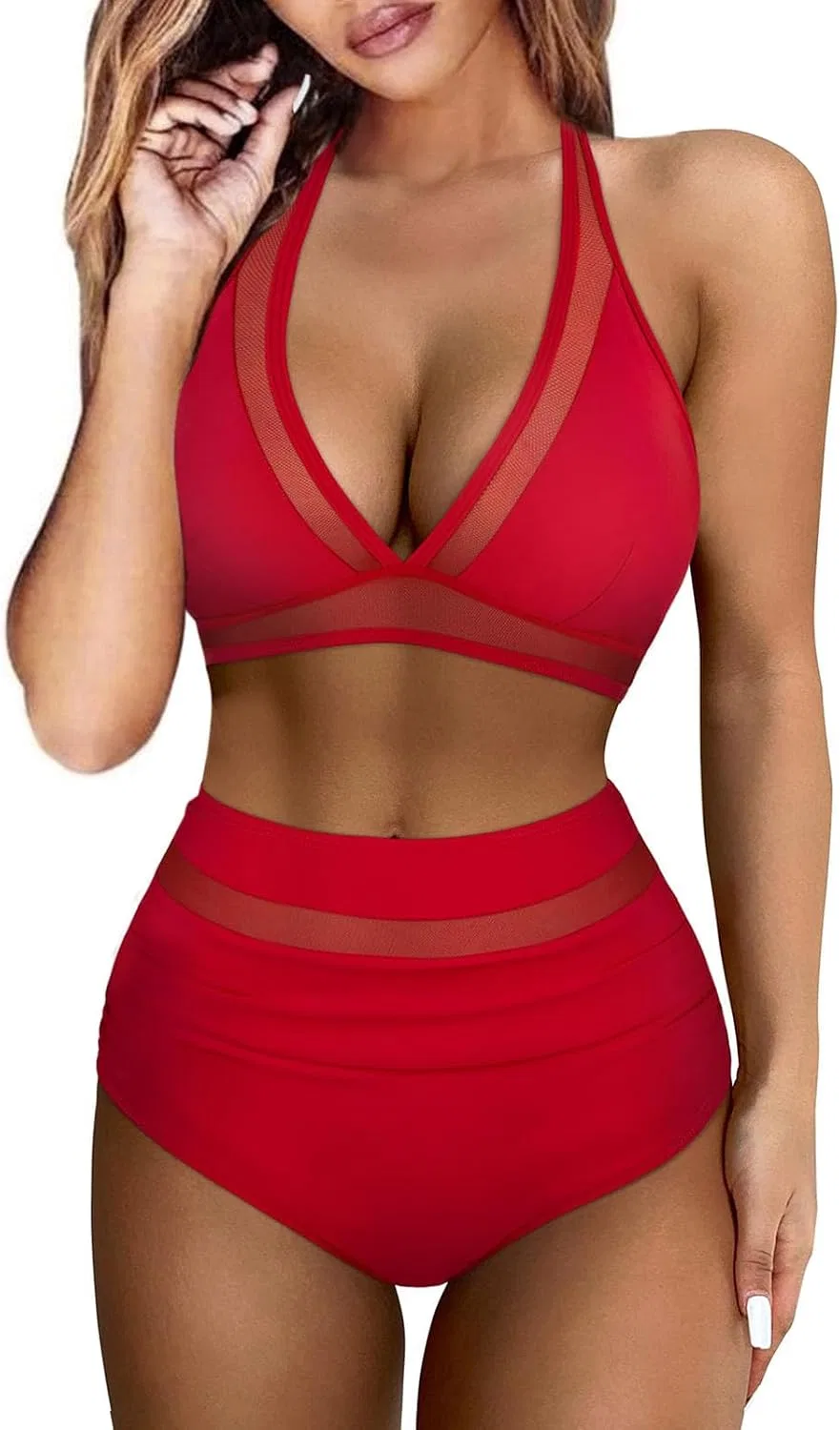 Женский бикини-сет с высокой талией Push Up, Red