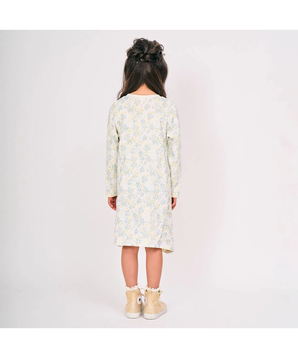Детское платье с длинным рукавом флоральный принт, модель Cut Sew Seraph, Navy — фото 3