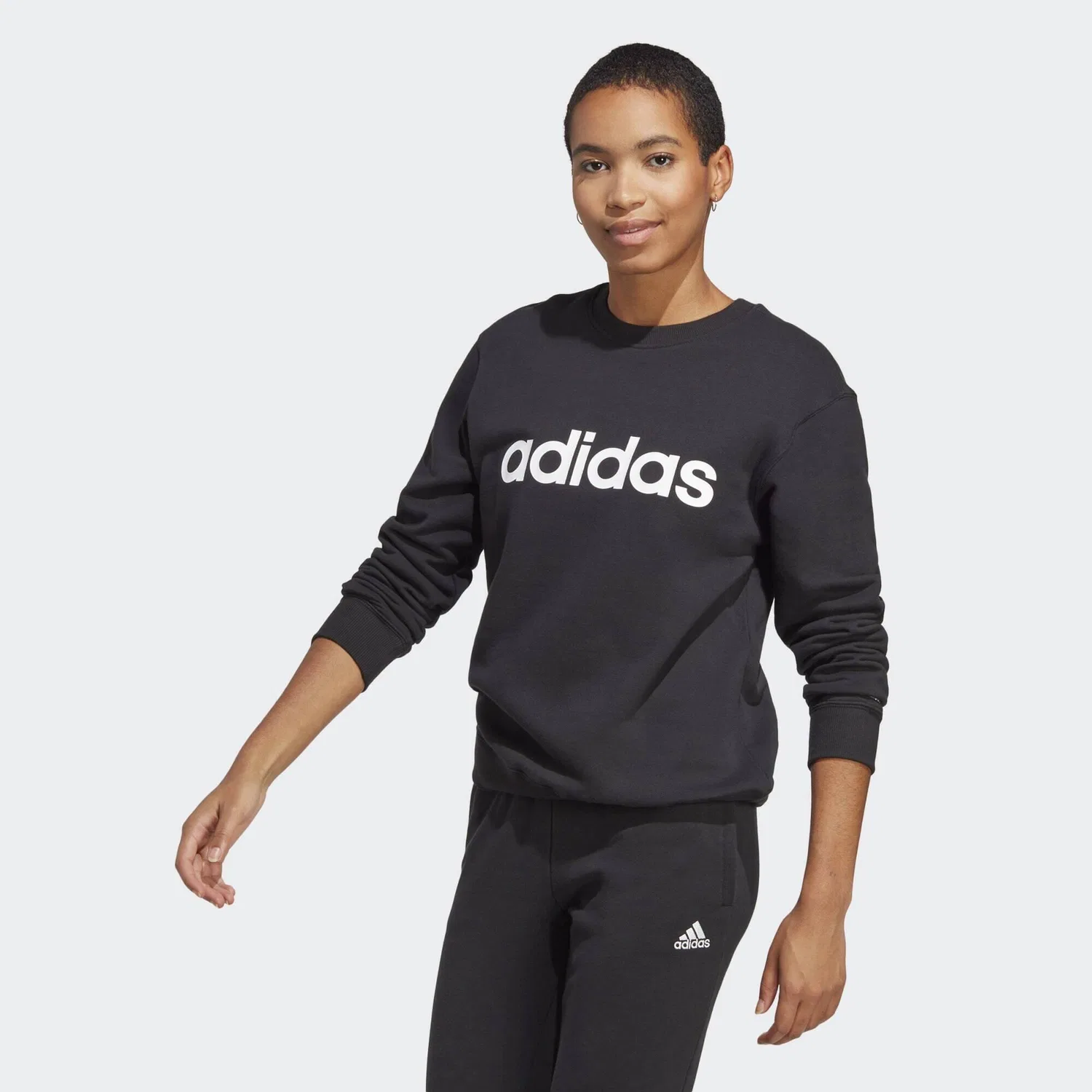 Женский свитшот из футера Essentials Linear French Terry Adidas, Черный Белый
