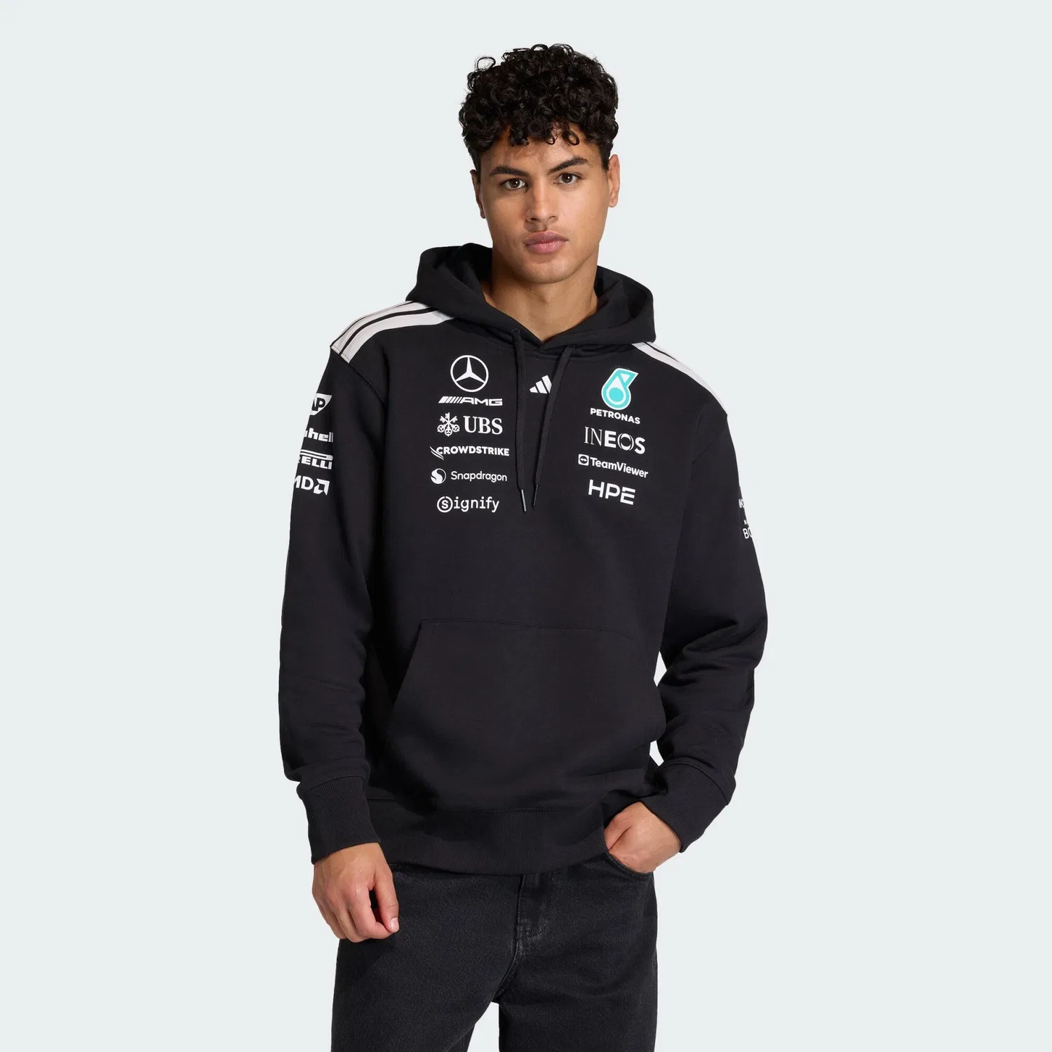 Мужской худи свободного кроя Mercedes-AMG Petronas Formula 1 Team Driver Hoodie Adidas, Schwarz