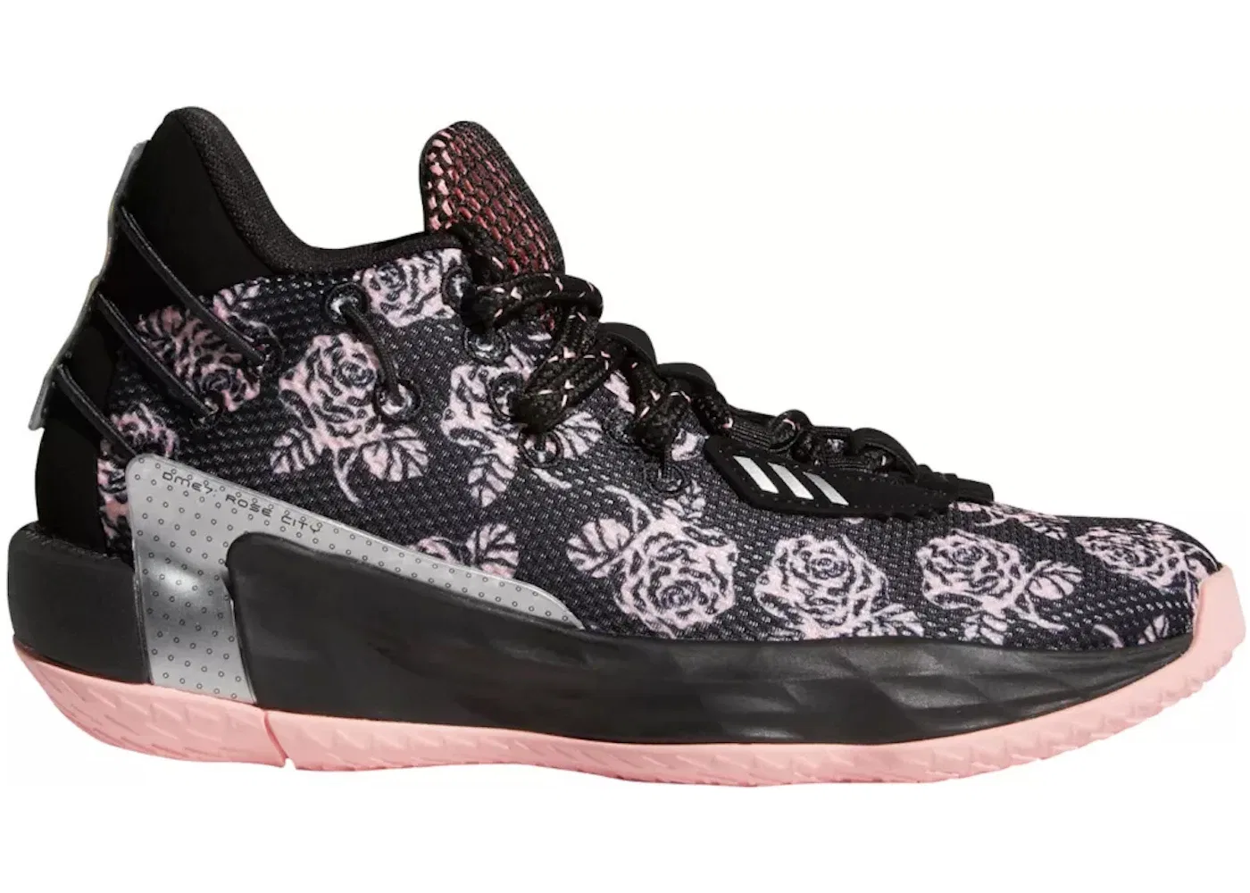 Детские кроссовки для мальчиков баскетбольные Adidas Dame 7, Core Black/Glow Pink/Silver Metallic