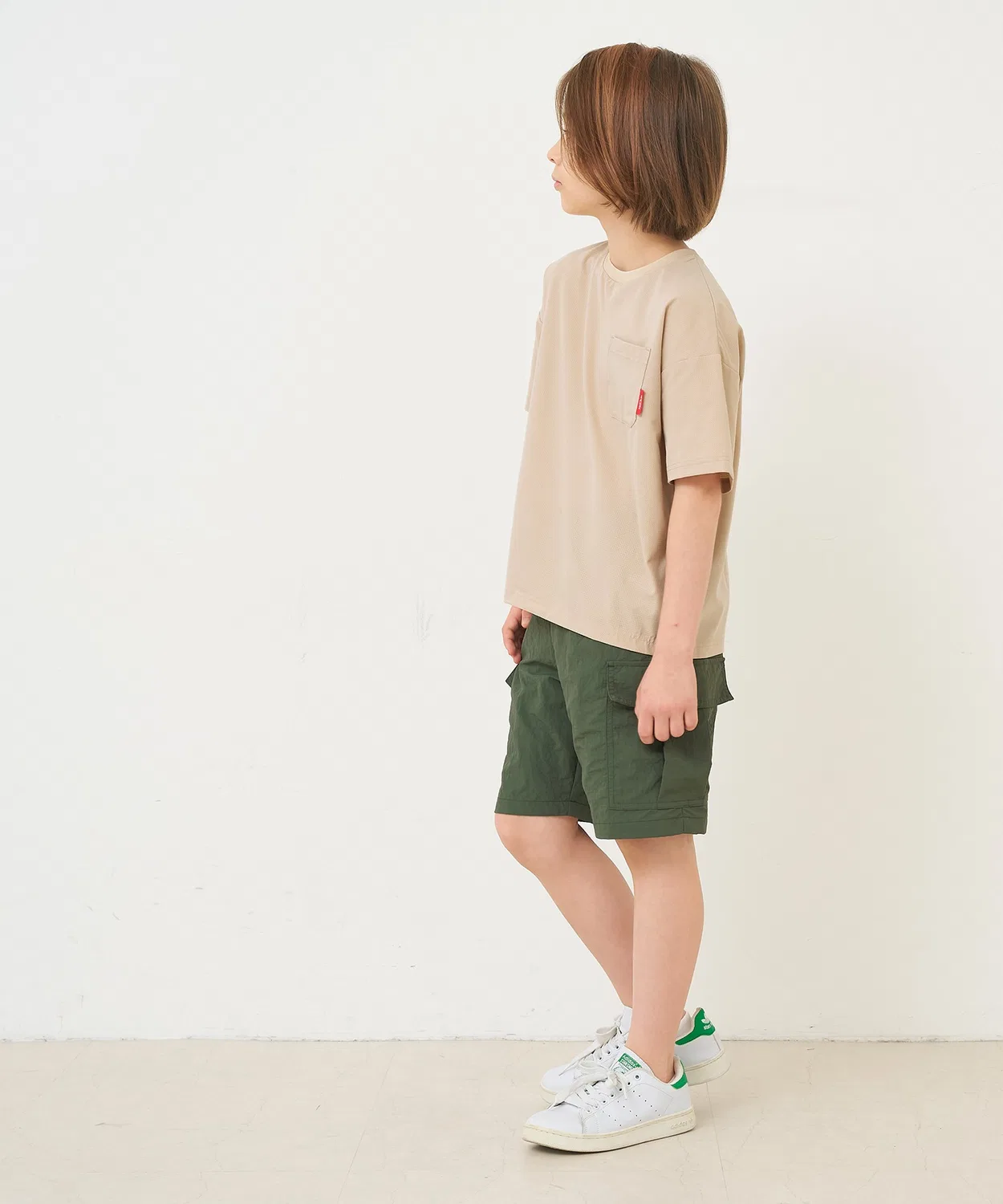 Coca（coca） Детская футболка с коротким рукавом, с нагрудным карманом, модель Air Flow Pocket, coca, Beige — фото 3