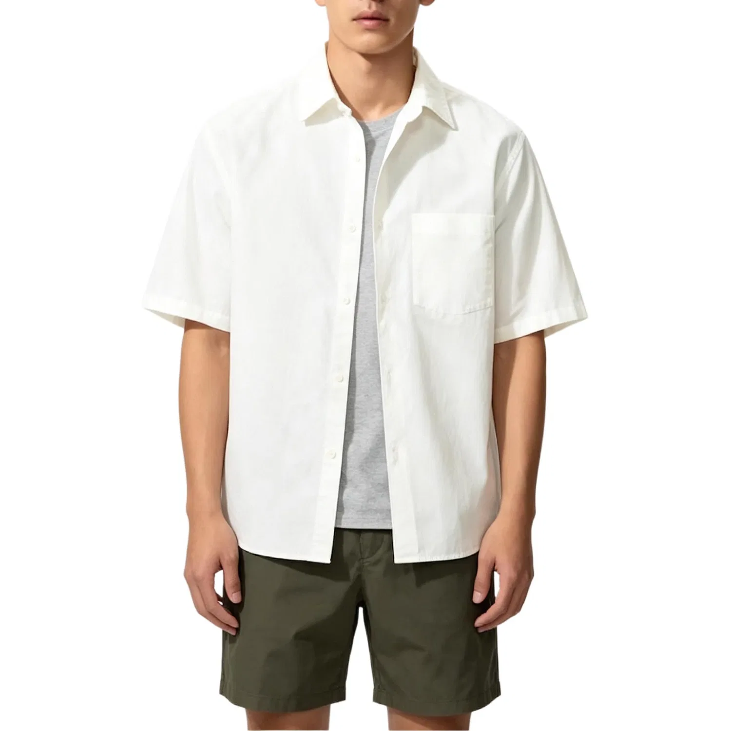 Мужская рубашка с воротником Thin White UNIQLO, Белый — фото 3