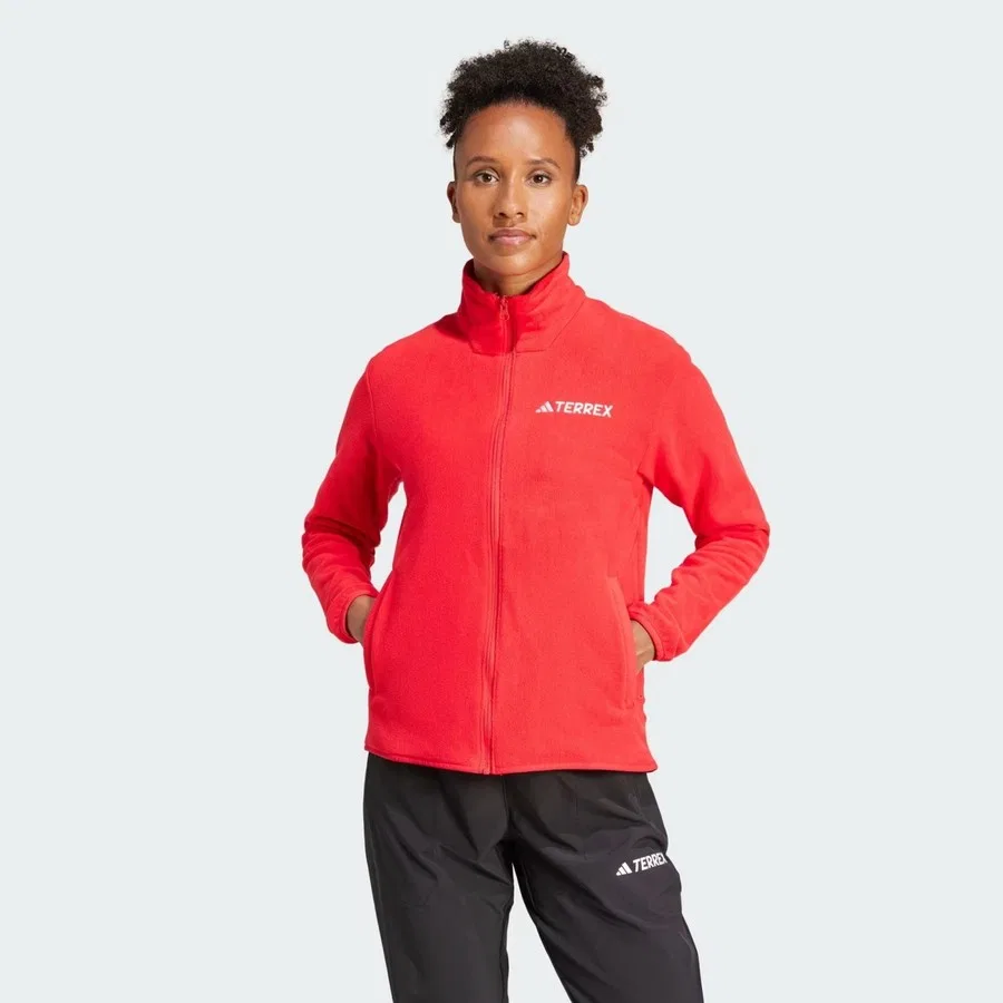 Женский флисовый свитшот с полной молнией и воротником-стойкой adidas W mt Ess Fz Fl, Красный