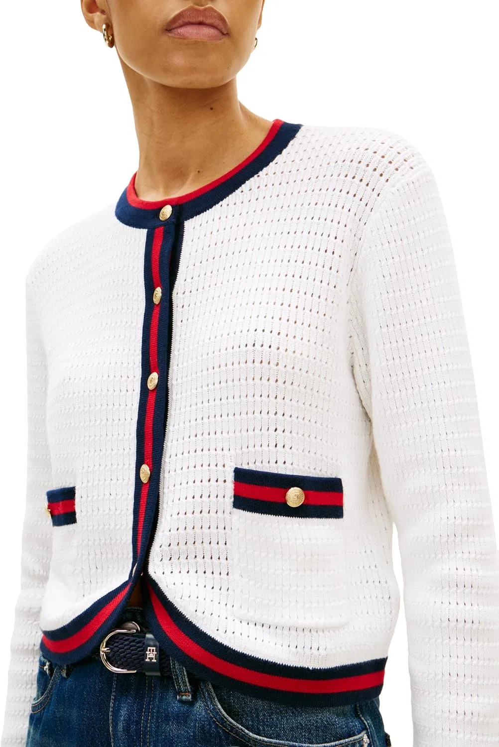 Женский укороченный кардиган-свитер из хлопка Tommy Hilfiger, Ecru — фото 2