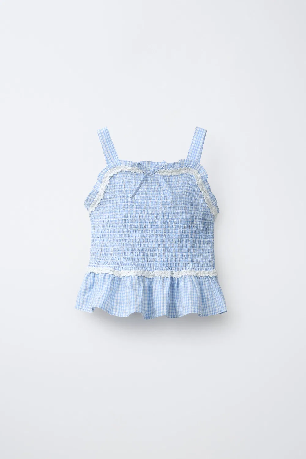 Топ в клетку с эластичной отделкой ZARA, Blue/White