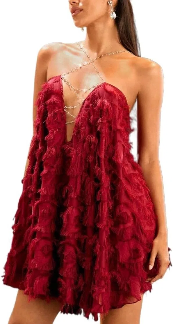 Женское короткое платье-ками с открытой спиной Halter Backless Party, Burgundy