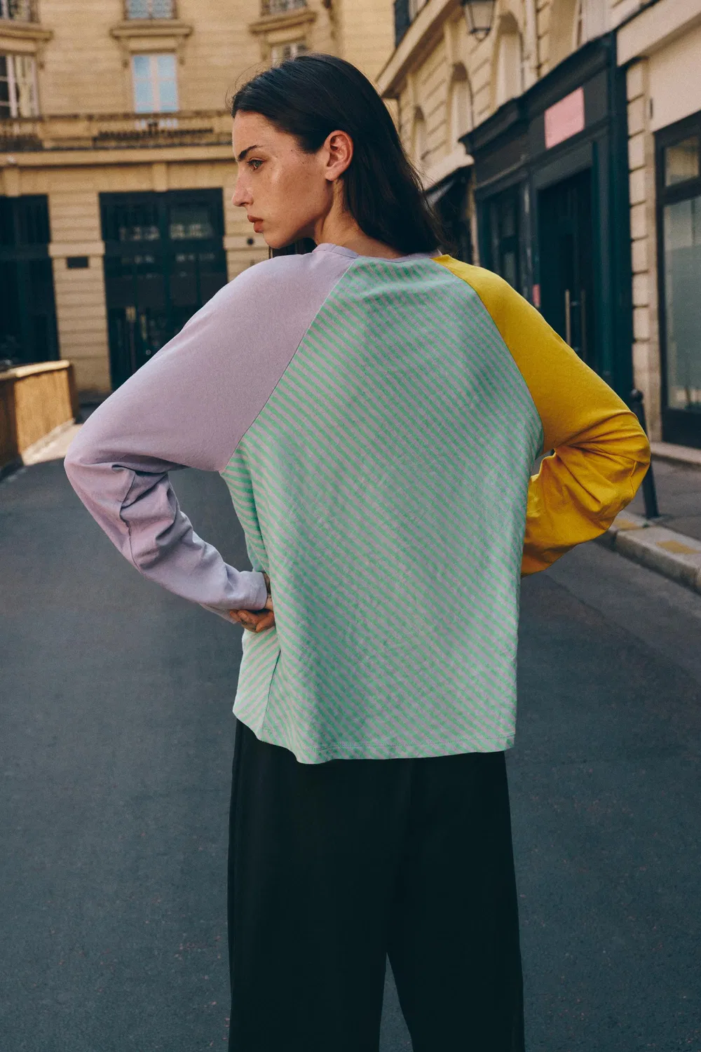 Футболка из хлопка и льна, трехцветная ZARA, Light green — фото 3