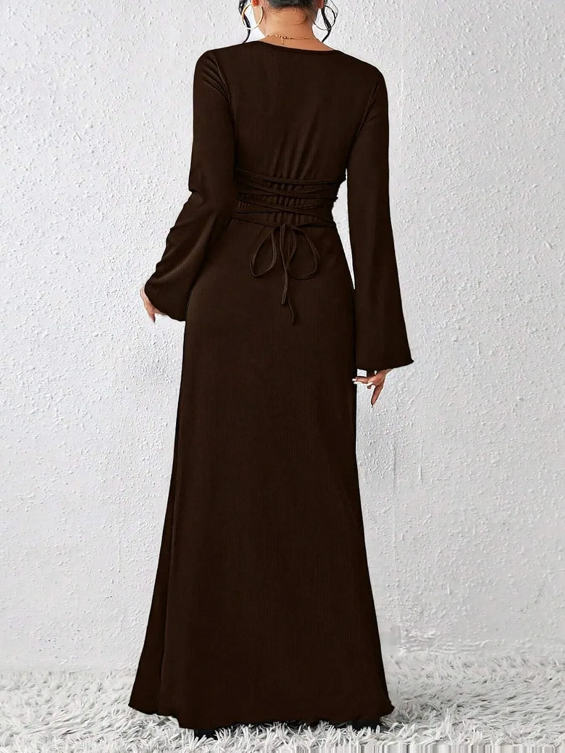 Женское платье-макси с запахом, длинный рукав, Mocha Brown — фото 2