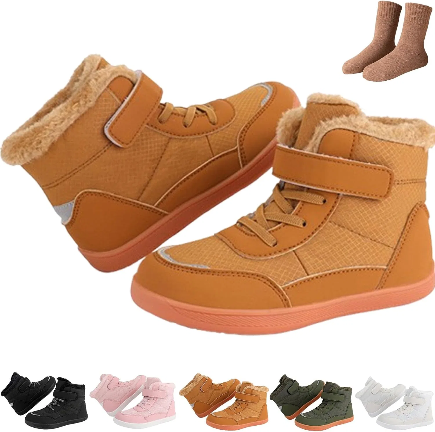 Детские зимние ботинки для девочек водонепроницаемые с принтом Hike Kids Winter Footwear Barefoot Snow Boots, Brown