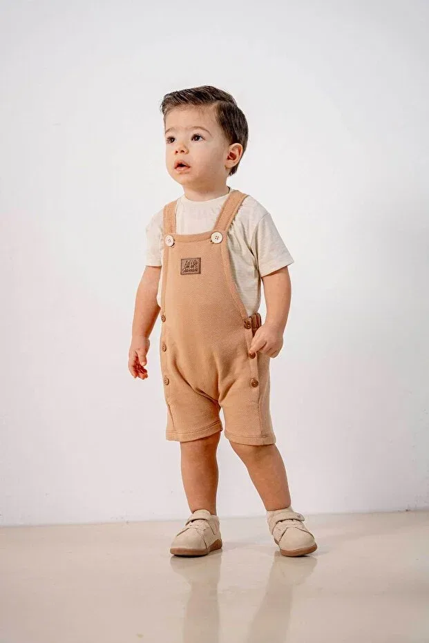 Детский комплект из двух предметов хлопковый комбинезон Basics Bombe, Natural — фото 2