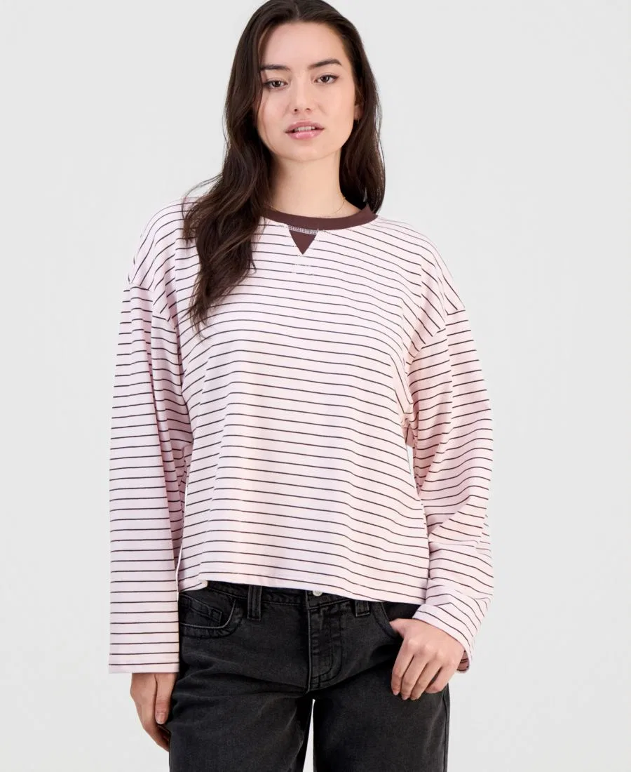 Свитшот оверсайз в полоску с длинным рукавом Hippie Rose, Pink/Brown Stripe