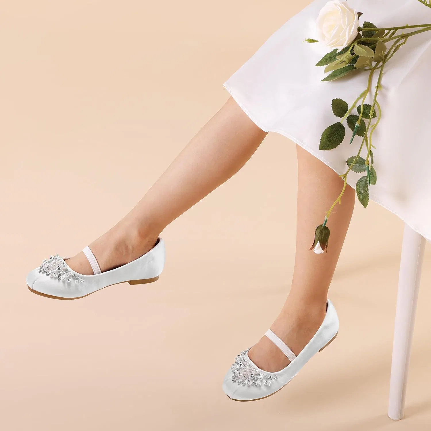 Детские балетки для девочек с цветочным принтом Mary Jane DREAM PAIRS, White — фото 2