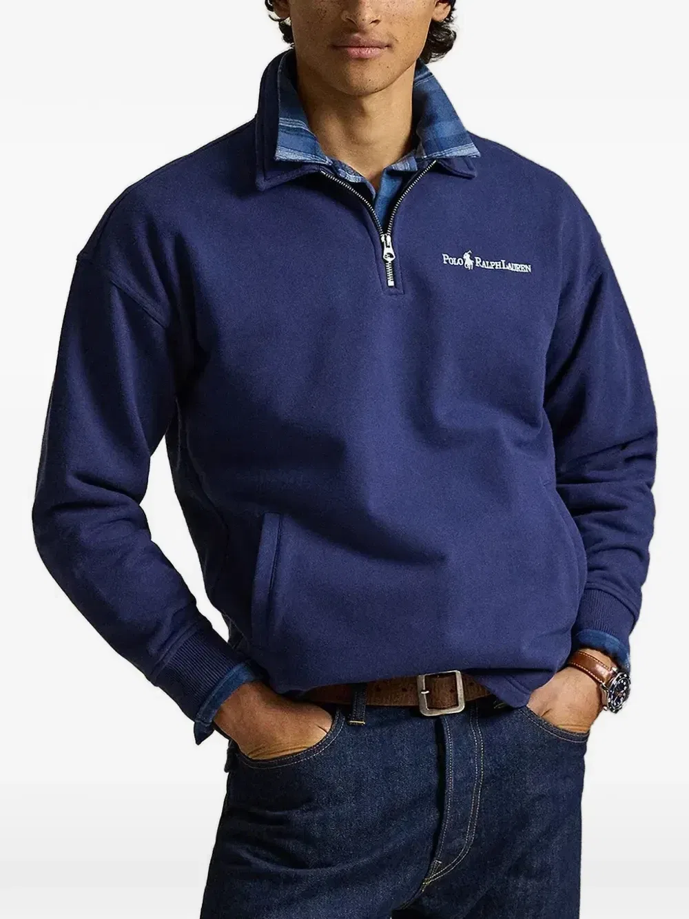 Свитшот с воротником на молнии и вышивкой POLO RALPH LAUREN, синий