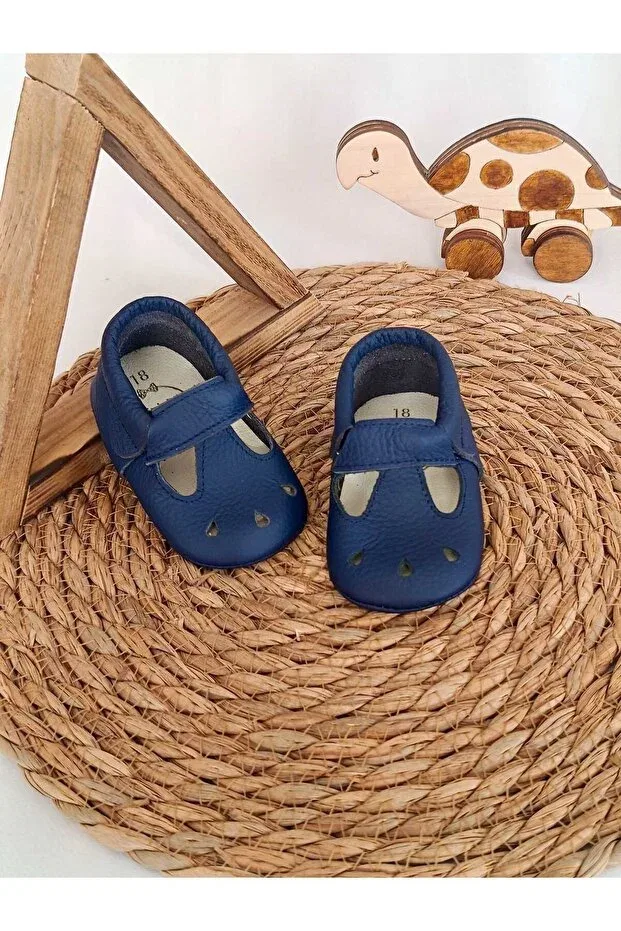 Детские мокасины для мальчиков из натуральной кожи Minibiri, Navy Blue — фото 2