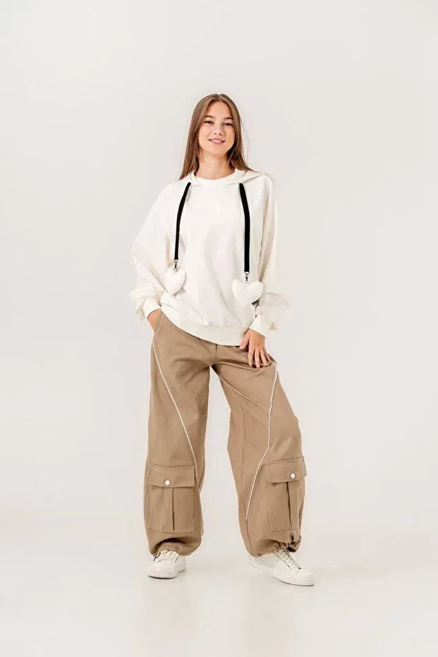 Детское худи для девочек с принтом Heart Hooded Sweat Locolo, Ecru — фото 3