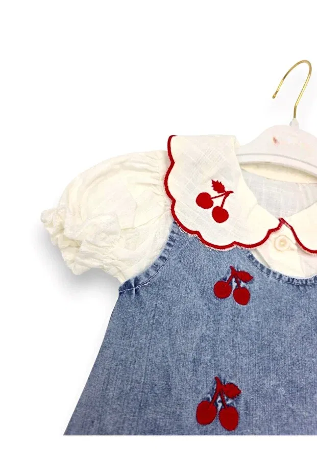 Детский комплект для девочек с вышивкой вишни Ege Bebek, Blue — фото 3