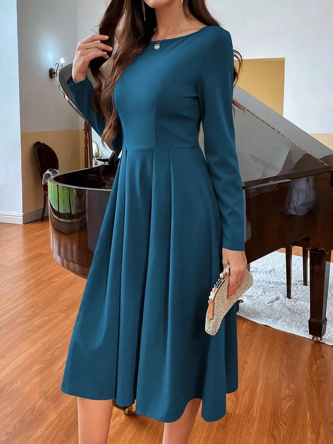 Женское повседневное миди-платье с квадратным вырезом Teal Blue — фото 4