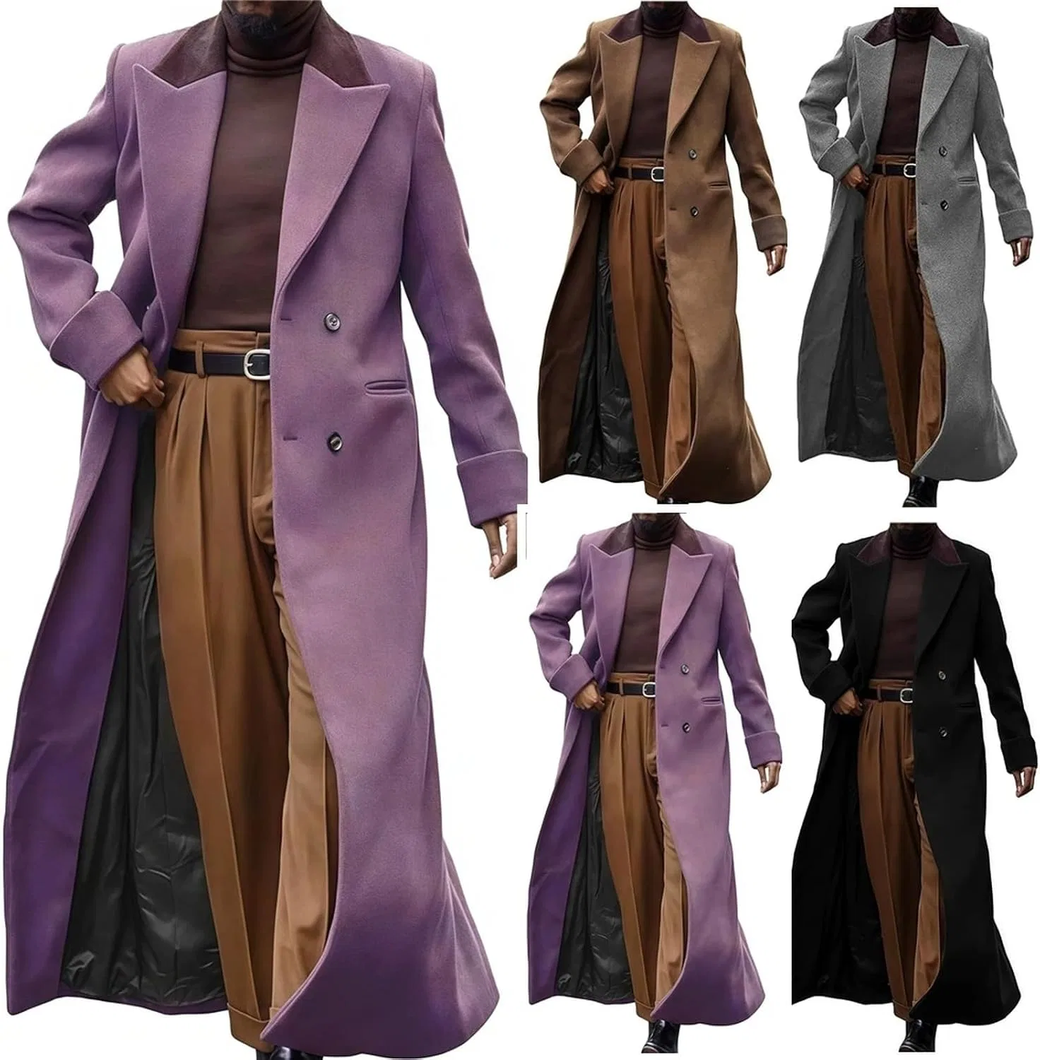 Мужское шерстяное пальто с двубортной застежкой, Slim Fit, с лацканами — фото 4