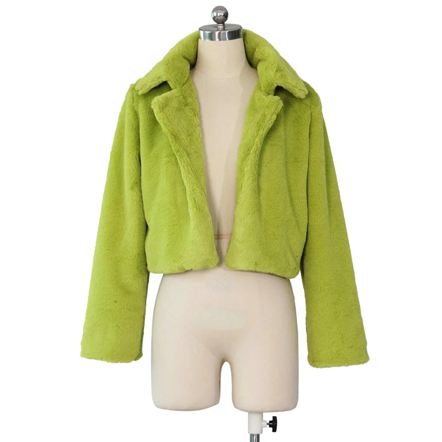 Женский короткий кардиган из искусственного меха с длинным рукавом, Light Green — фото 4
