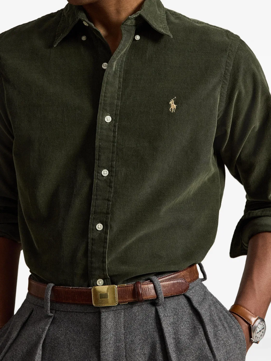 Рубашка вельветовая зеленого цвета Polo Ralph Lauren, зеленый — фото 3