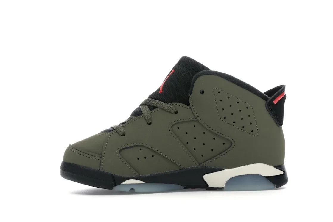 Детские кроссовки Lifestyle с принтом Jordan 6 Retro Travis Scott Jordan, Medium Olive/Black-Sail-University Red — фото 3