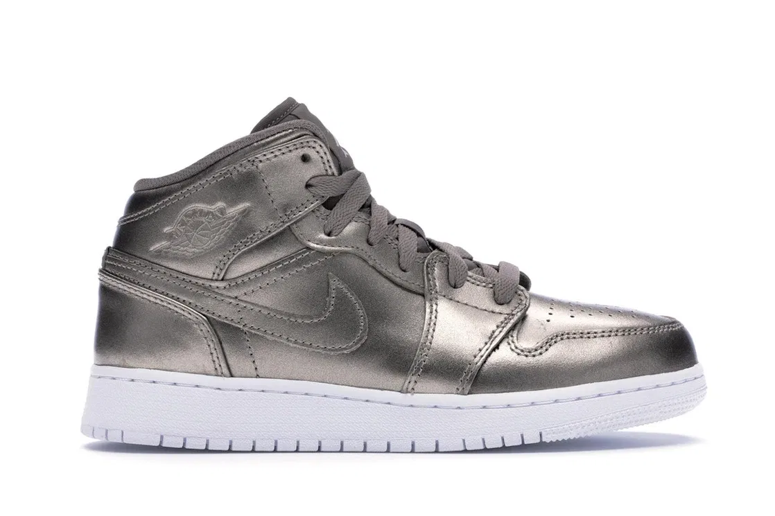 Детские кроссовки для мальчиков с кожаным верхом Jordan 1 Mid Jordan, Sepia Stone/White-Noble Red