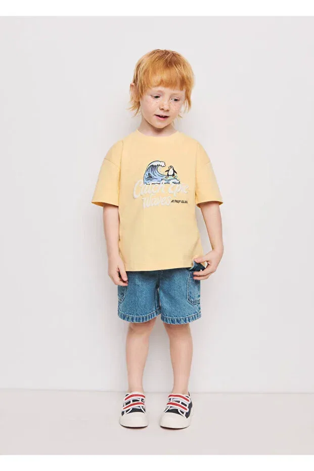 Детская хлопковое футболка с принтом Mango Baby, Yellow