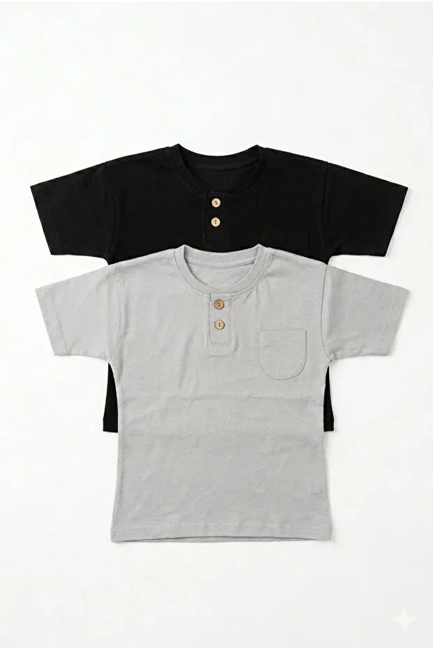 Детская футболка для мальчиков с коротким рукавом комплект 2 предмета Tayo Baby, Gray - Black — фото 2