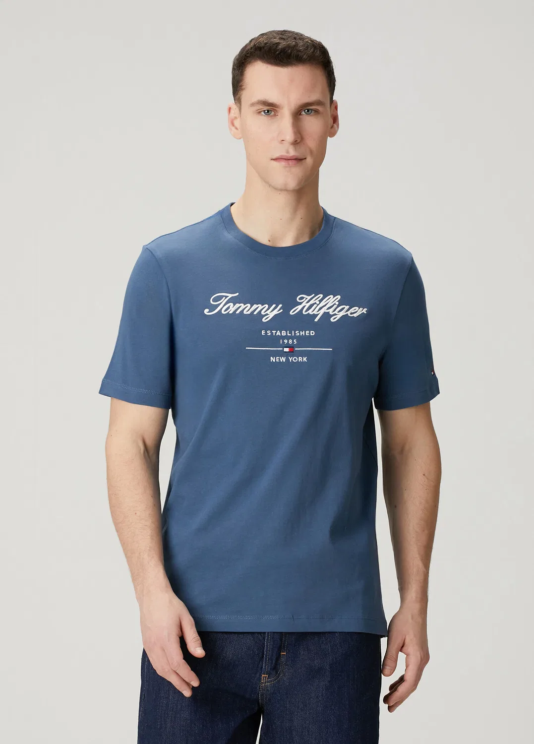 Футболка Tommy Hilfiger Mavi Logo Baskılı Basic, blue