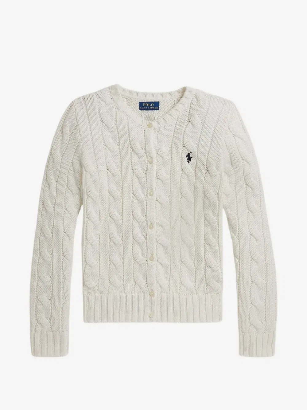 Вязаный хлопковый кардиган в косую вязку POLO RALPH LAUREN KIDS, бежевый