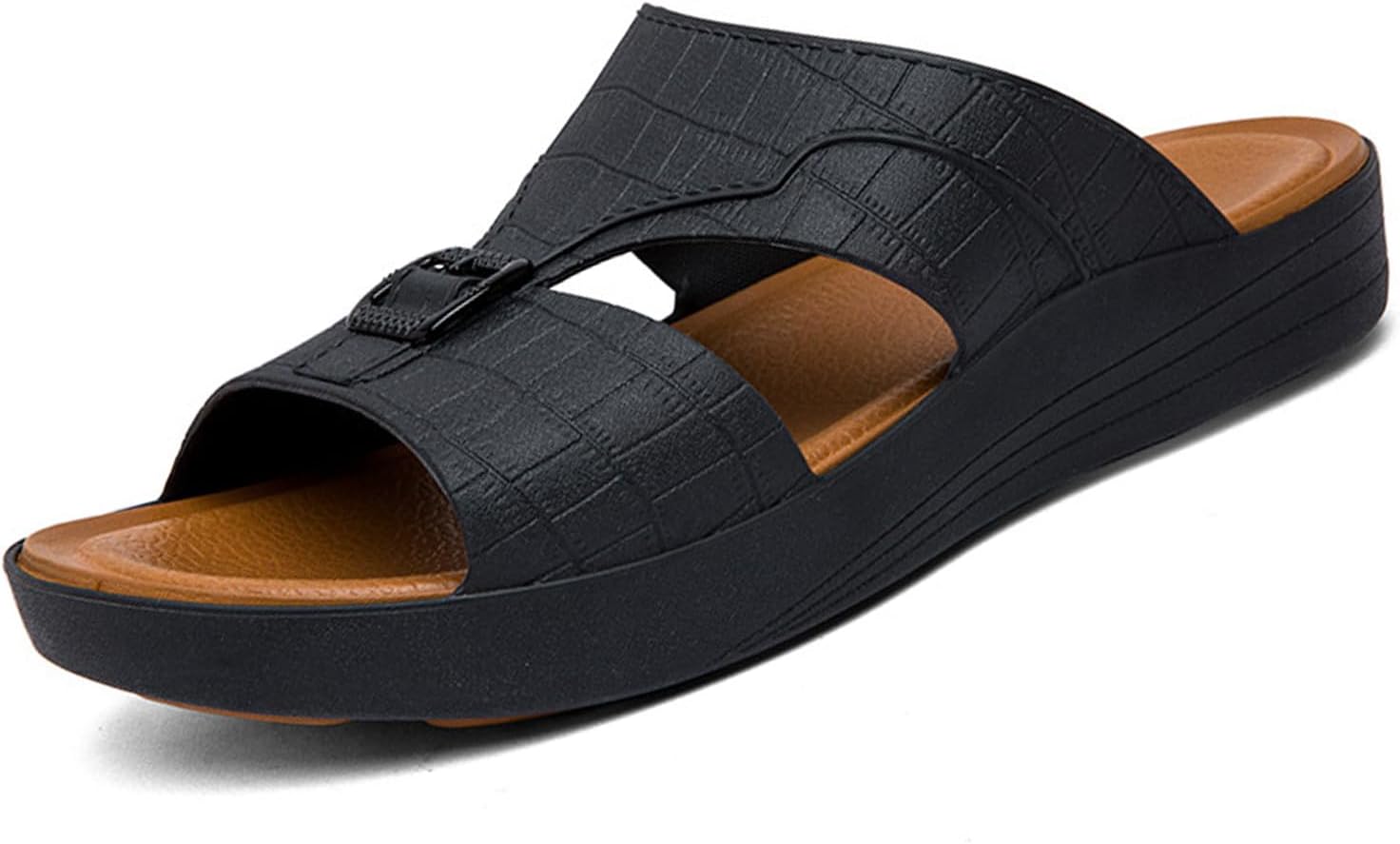 

Мужские кожаные шлепанцы с открытым носком на платформе, удобные шлепанцы на липучке, повседневные летние сандалии с нескользящей мягкой подошвой для пляжа Bnwelk, коричневый