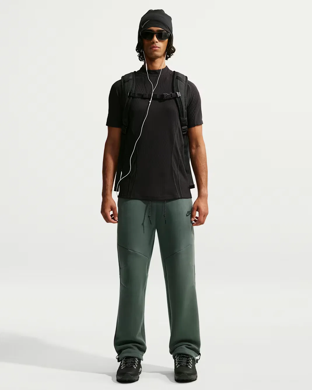 Мужские флисовые брюки с открытым низом Nike Tech, Camo Green/Black