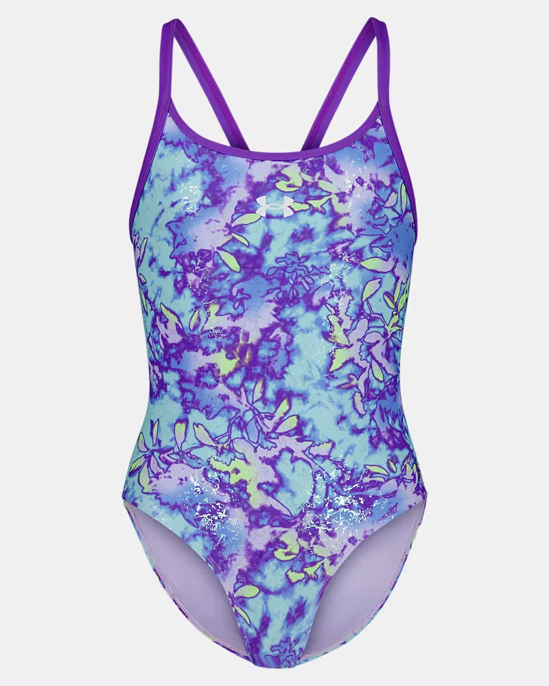 Слитный купальник для девочек с защитой UPF 30 и цветочным принтом UA Floral Dye UnderArmour, Neo Turquoise/White